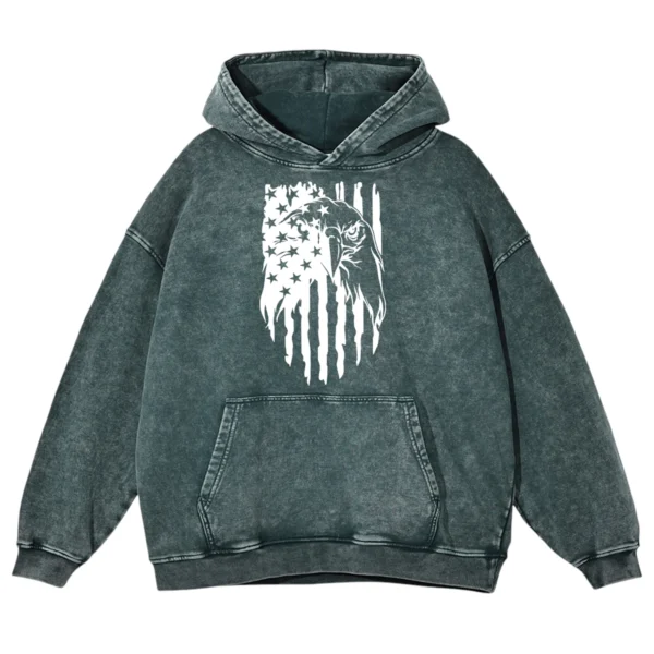 American Flag Bald Eagle Washed Pullover Hoodie