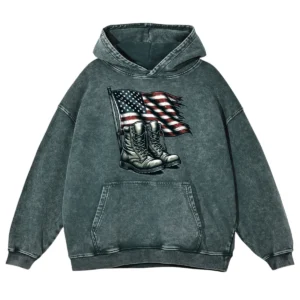 Flag And Boots Army Washed Pullover Hoodie