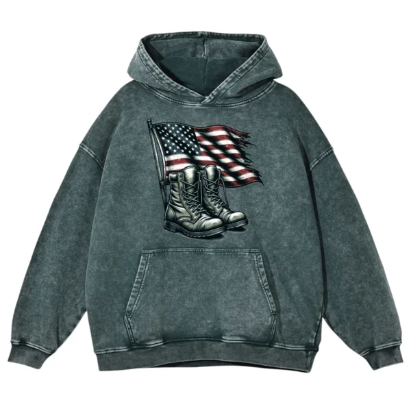 Flag And Boots Army Washed Pullover Hoodie