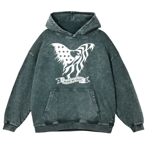 In God We Trust Eagle Army Washed Pullover Hoodie