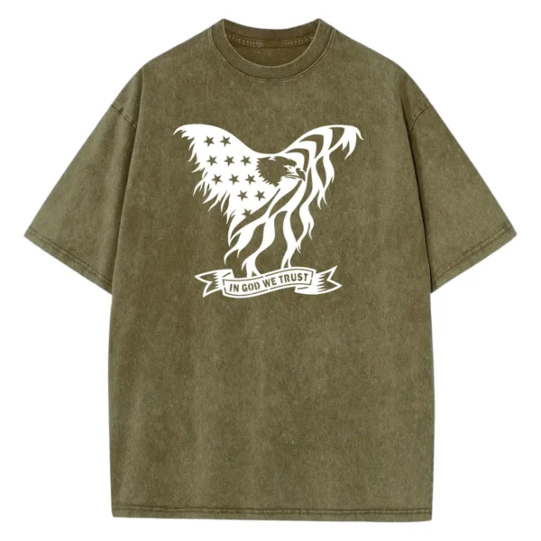 In God We Trust Eagle Army Washed Tshirts